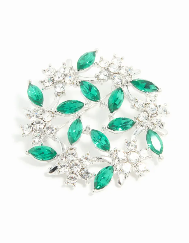 Silver Green Diamante Floral Circle Brooch sold by lovisa