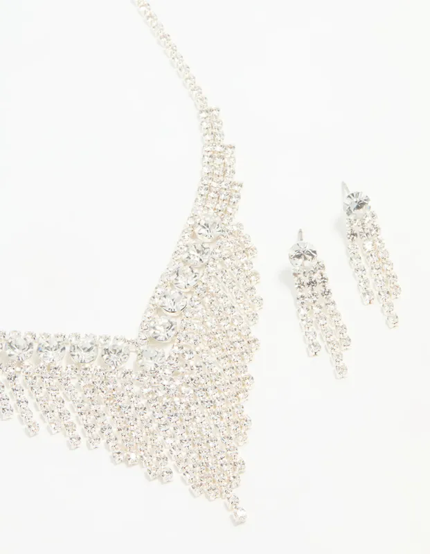 Silver Diamante Cupchain Tassel Vine Necklace & Earrings Set sold by lovisa