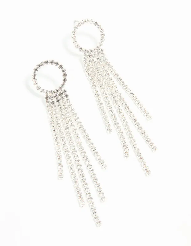 Silver Diamante Open Circle Cupchain Drop Earrings sold by lovisa