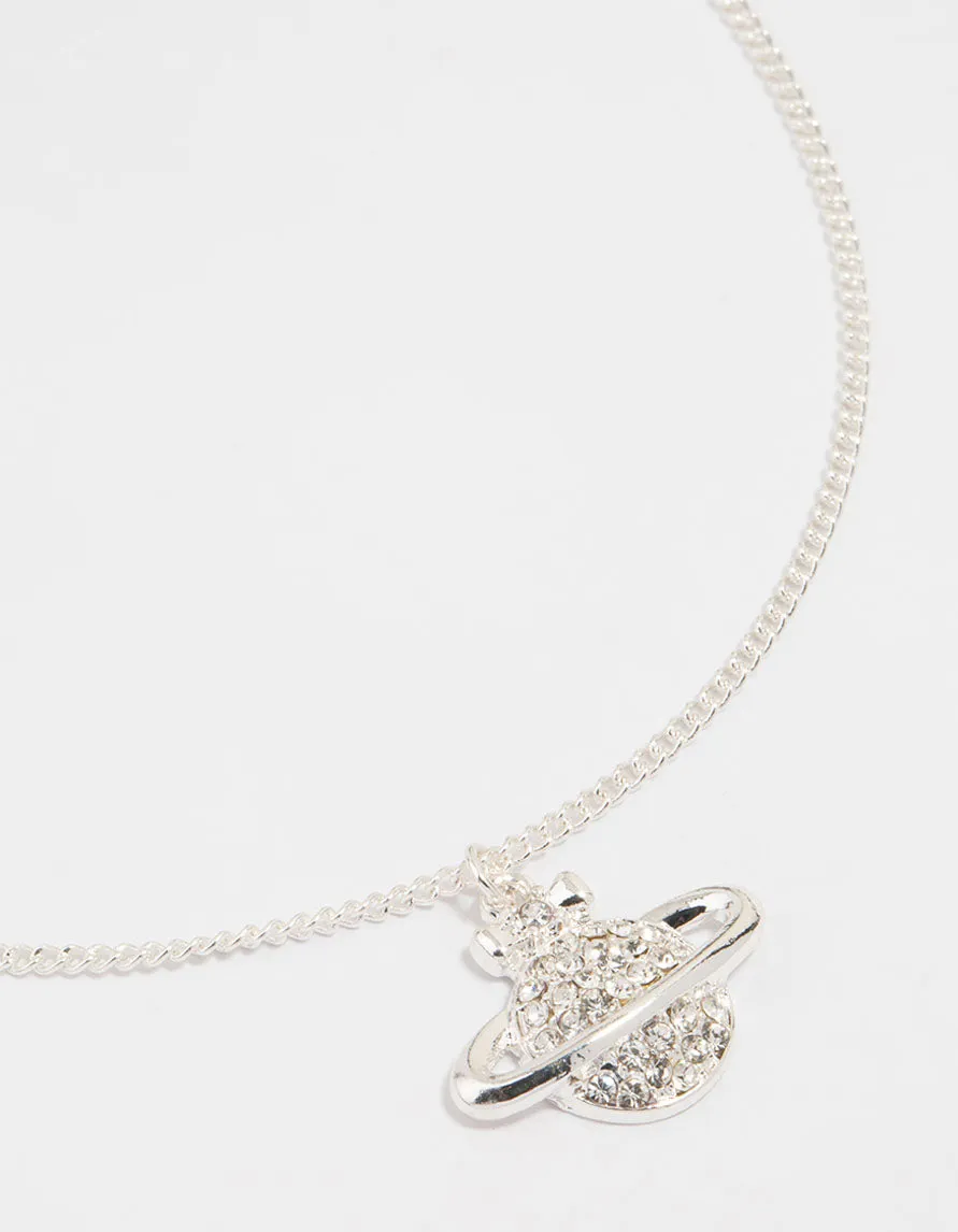 Silver Diamante Planet Pendant Necklace sold by lovisa