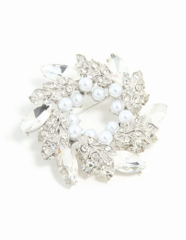 Silver Diamante Pearl Wreath Brooch sold by lovisa