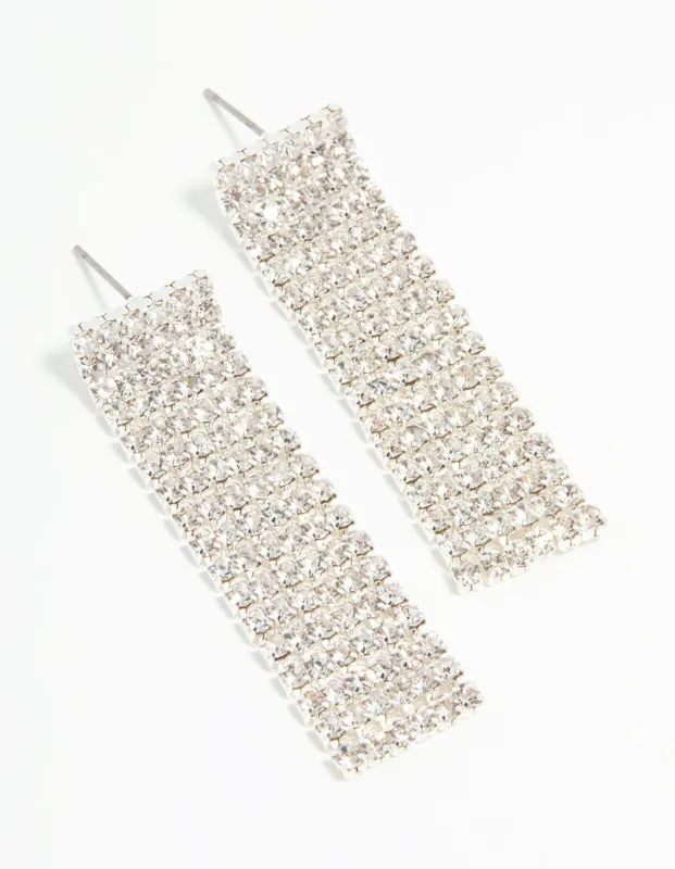 Silver Diamante Thick Straight Cupchain Drop Earrings sold by lovisa