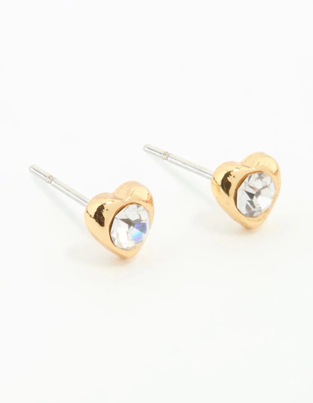 Gold Plated Surgical Steel Diamante Heart Stud Earrings sold by lovisa