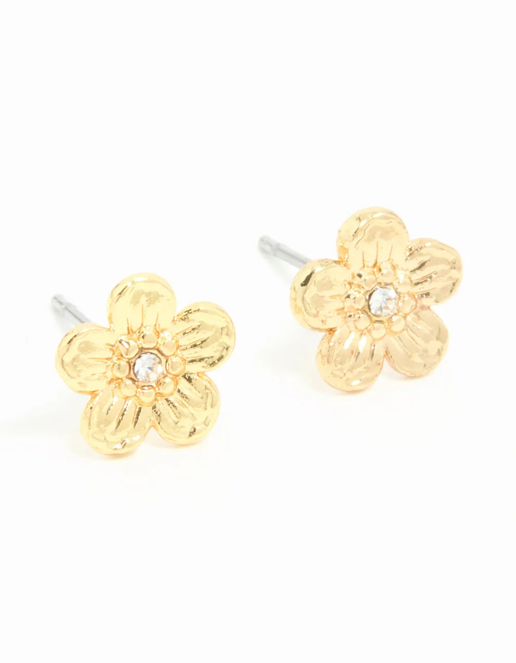 Gold Plated Surgical Steel Diamante Flower Stud Earrings sold by lovisa