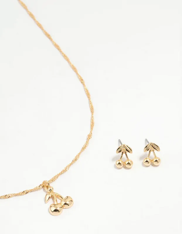 Gold Cherry Necklace & Earrings Set sold by lovisa
