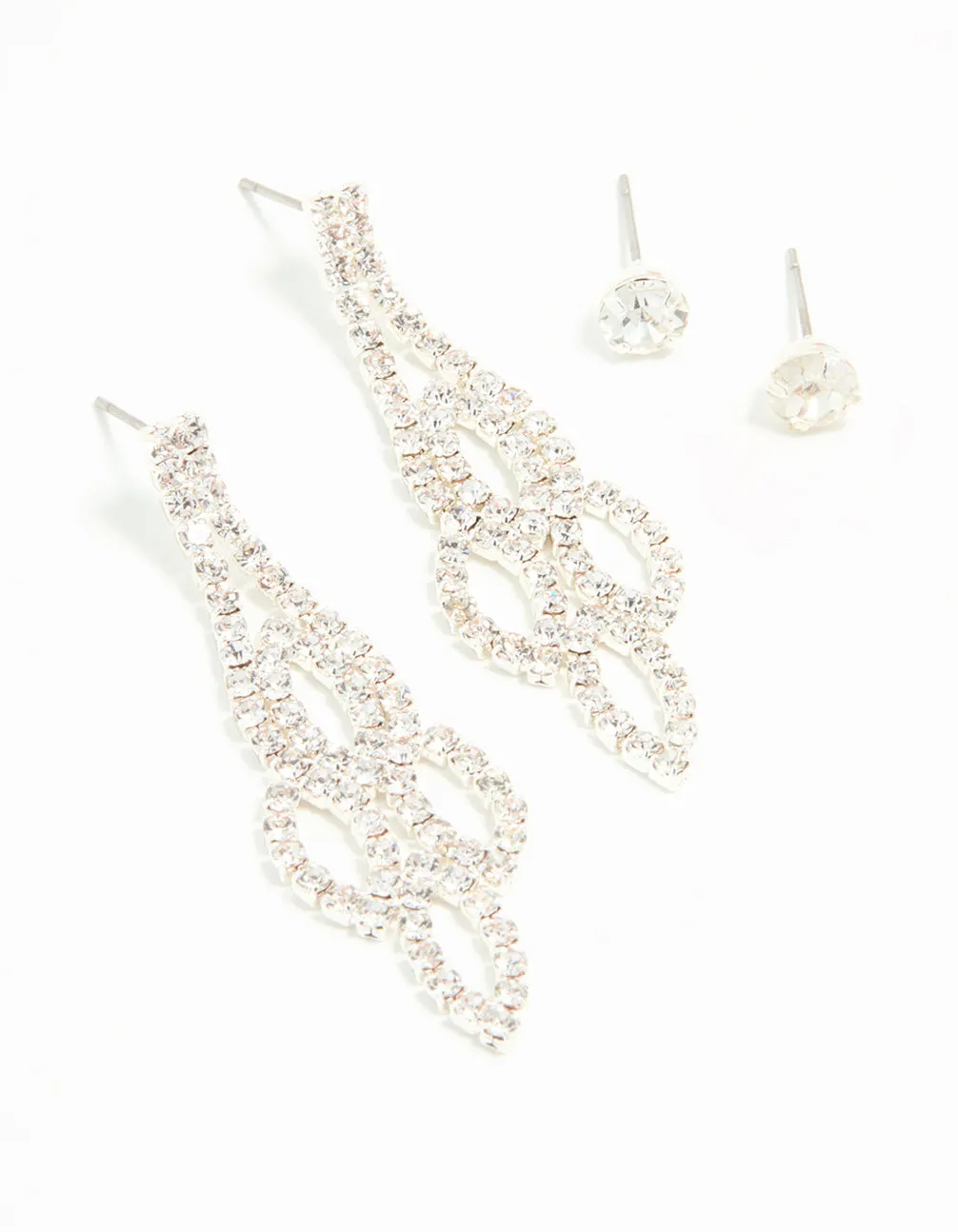 Silver Ornate Diamante Drop & Stud Earrings 2-Pack sold by lovisa