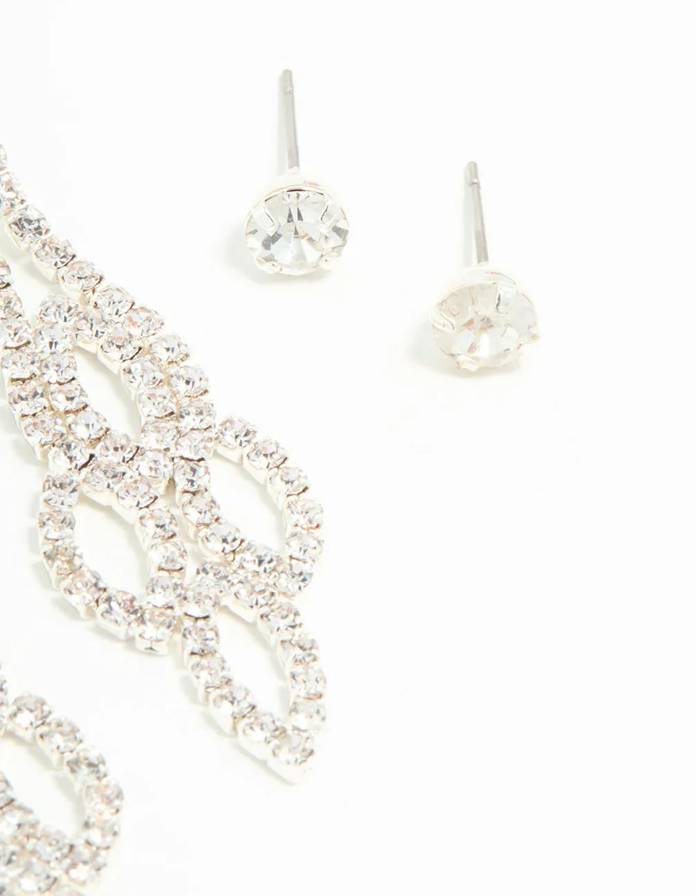 Silver Ornate Diamante Drop & Stud Earrings 2-Pack sold by lovisa product image thumbnail 5