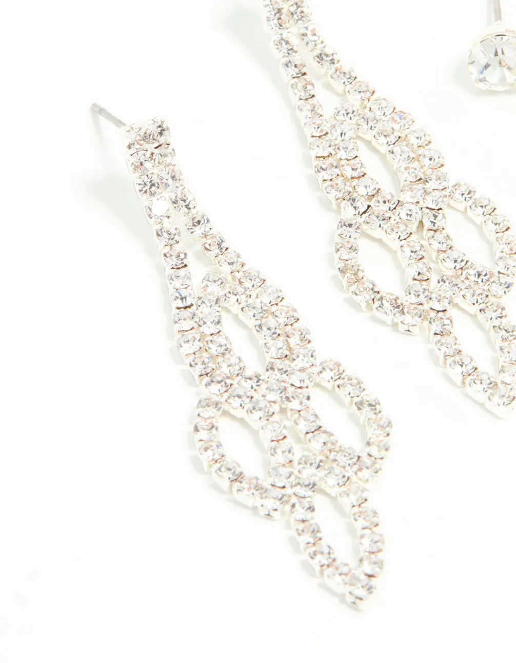 Silver Ornate Diamante Drop & Stud Earrings 2-Pack sold by lovisa product image thumbnail 4