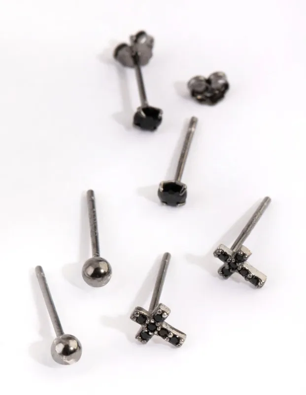 Sterling Silver Cross & Diamante Stud Earring Pack sold by lovisa