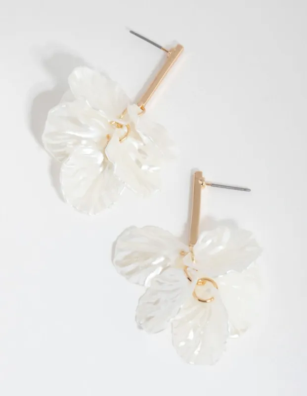 Gold Pearlised Petal Drop Earrings sold by lovisa