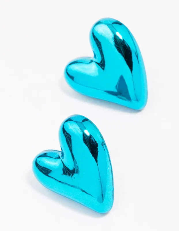 Blue Puffy Heart Stud Earrings sold by lovisa