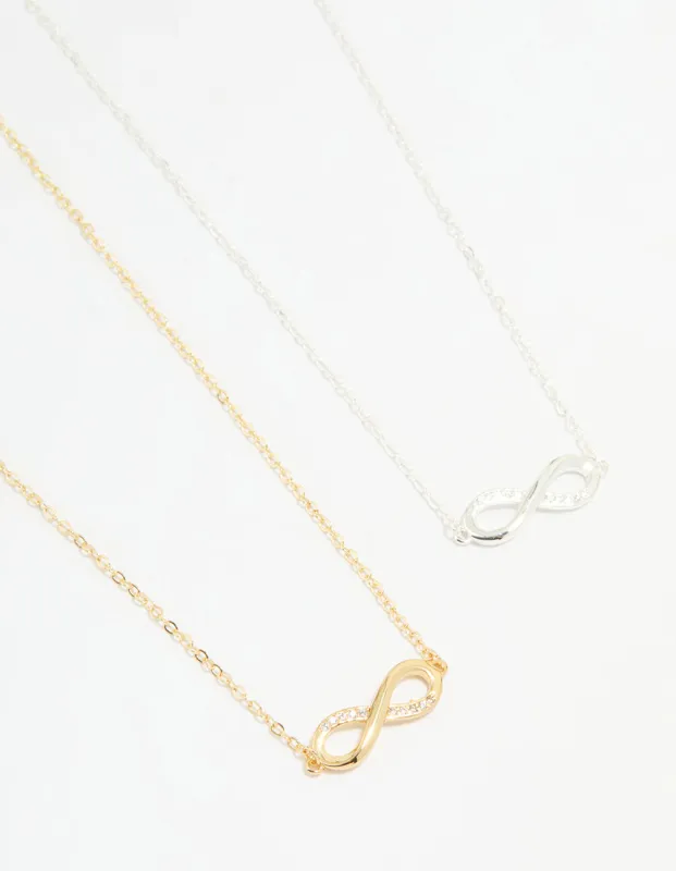 Mixed Metal Infinity Cubic Zirconia Pendant Necklaces 2-Pack sold by lovisa