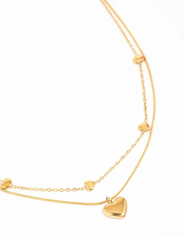 Waterproof Gold Plated Stainless Steel Heart Pendant Layered Necklace sold by lovisa