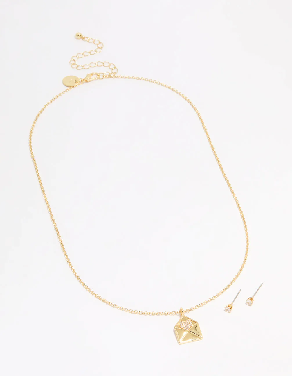 Gold Plated Cubic Zirconia Envelope Necklace & Stud Earrings Set sold by lovisa product image thumbnail 2