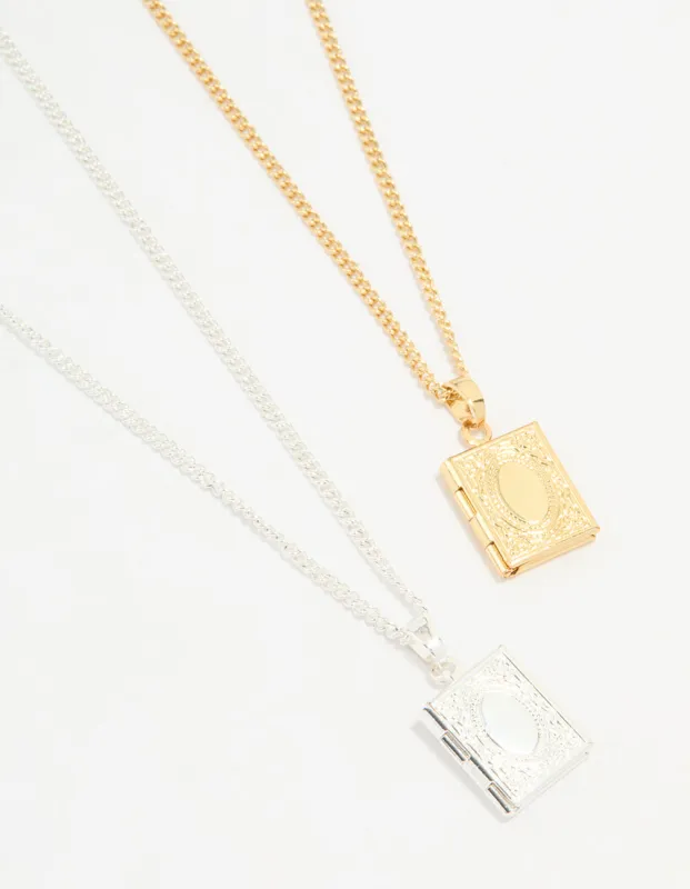 Gold & Silver Plated Locket Pendant Necklaces 2-Pack sold by lovisa