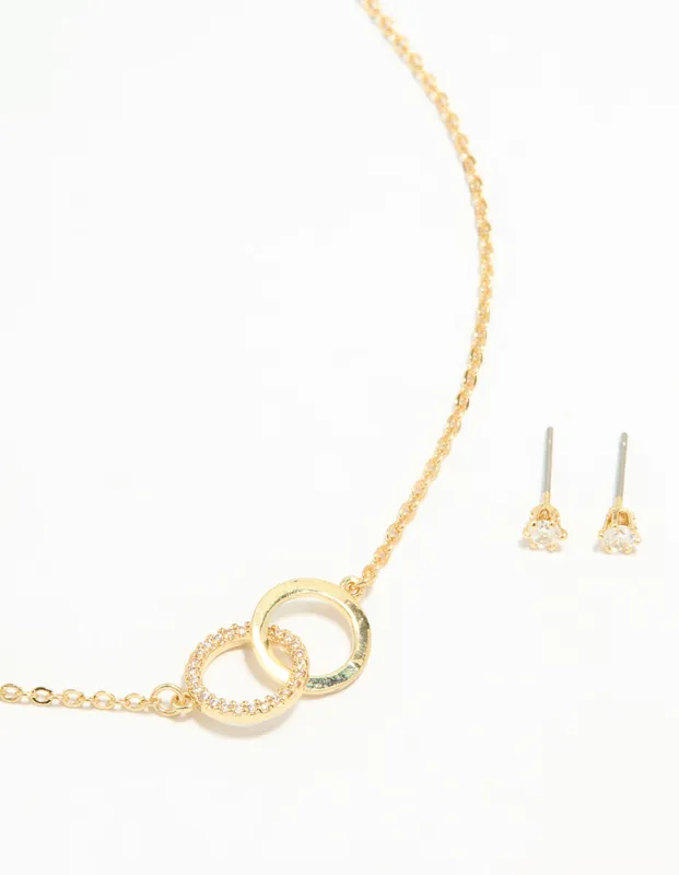 Gold Plated Cubic Zirconia Linked Necklace & Stud Earrings Set sold by lovisa