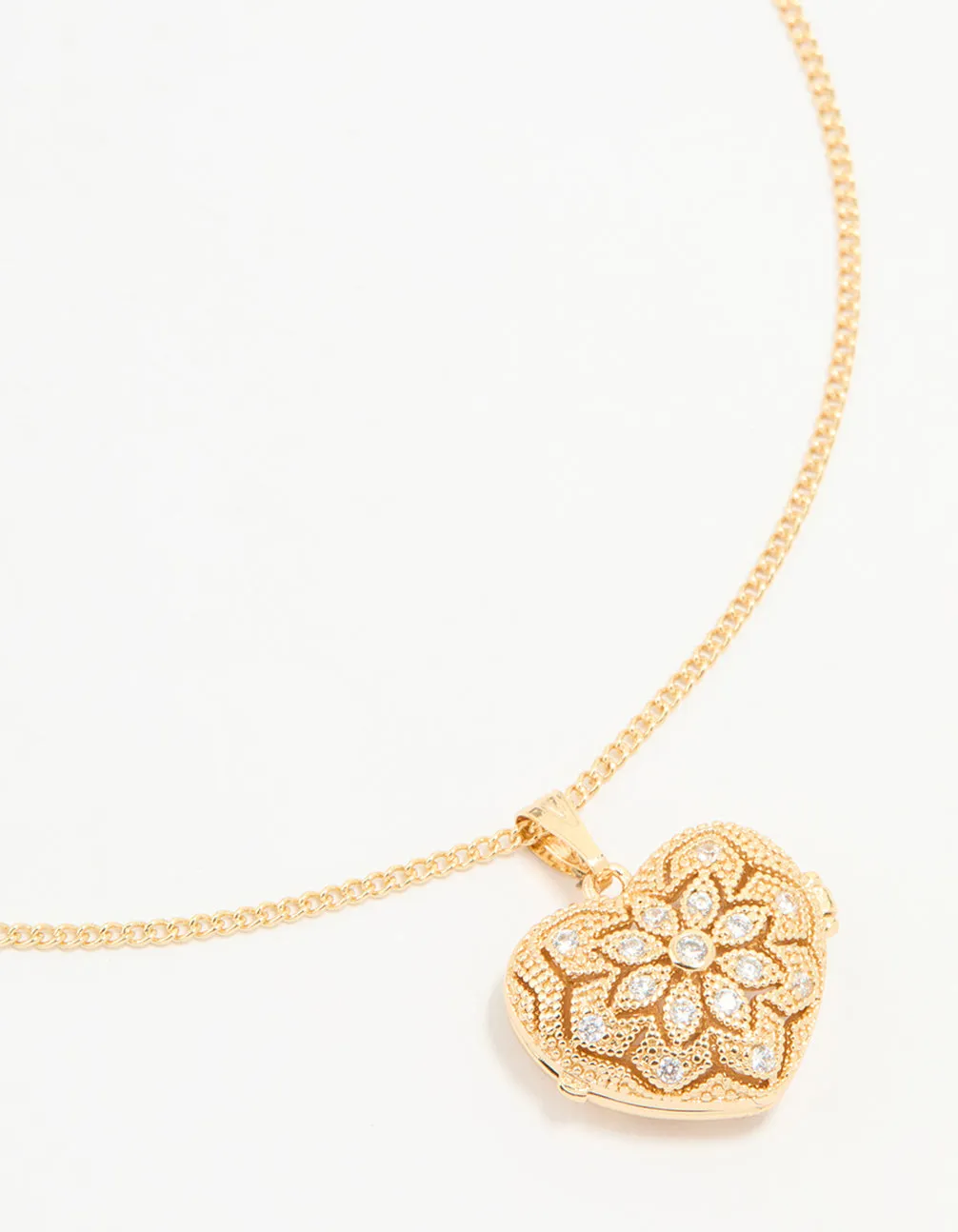 Gold Plated Cubic Zirconia Heart Locket Pendant Necklace sold by lovisa