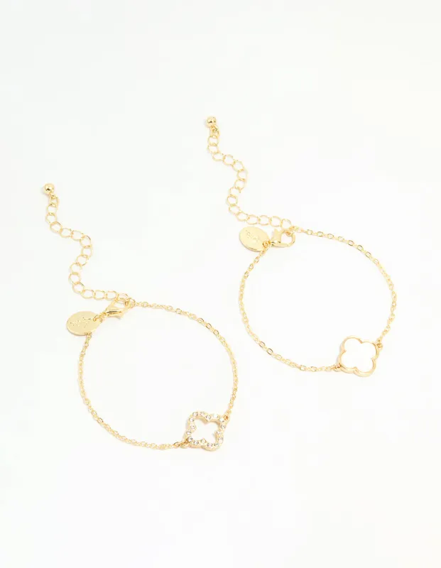 Gold Plated Flower Bracelets 2-Pack sold by lovisa