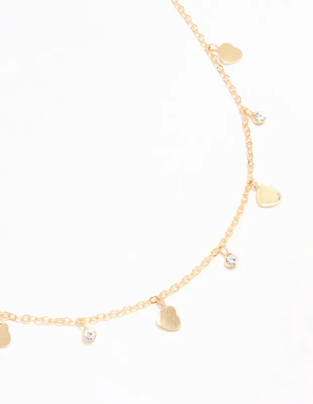 Gold Plated Cubic Zirconia & Heart Charm Pendant Necklace sold by lovisa