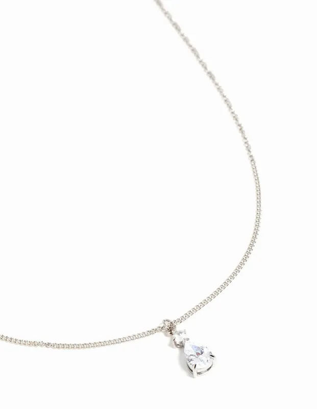 Waterproof Stainless Steel Cubic Zirconia Pear Pendant Necklace sold by lovisa