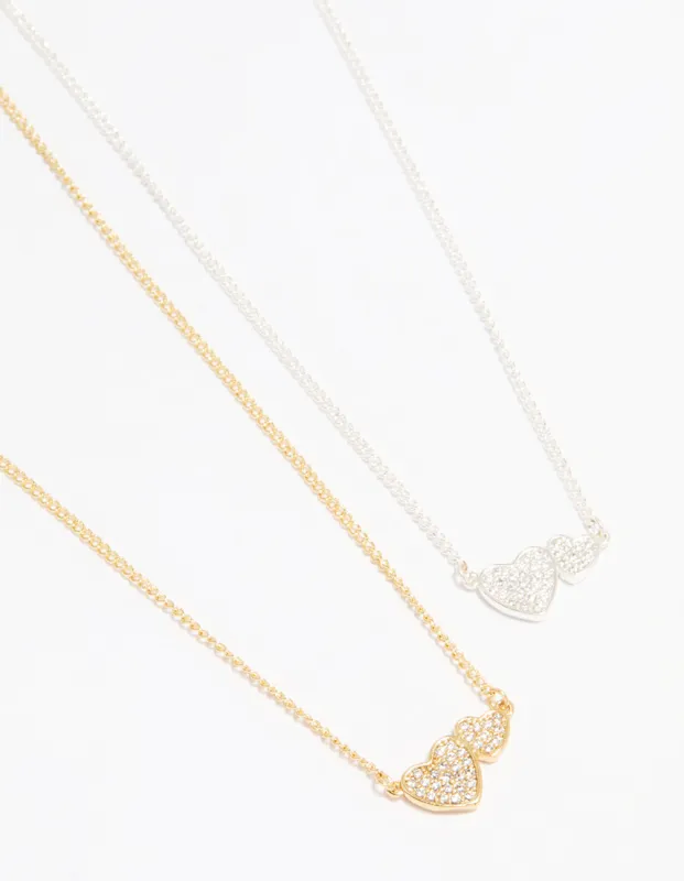 Mixed Metal Cubic Zirconia Heart Link Necklaces 2-Pack sold by lovisa