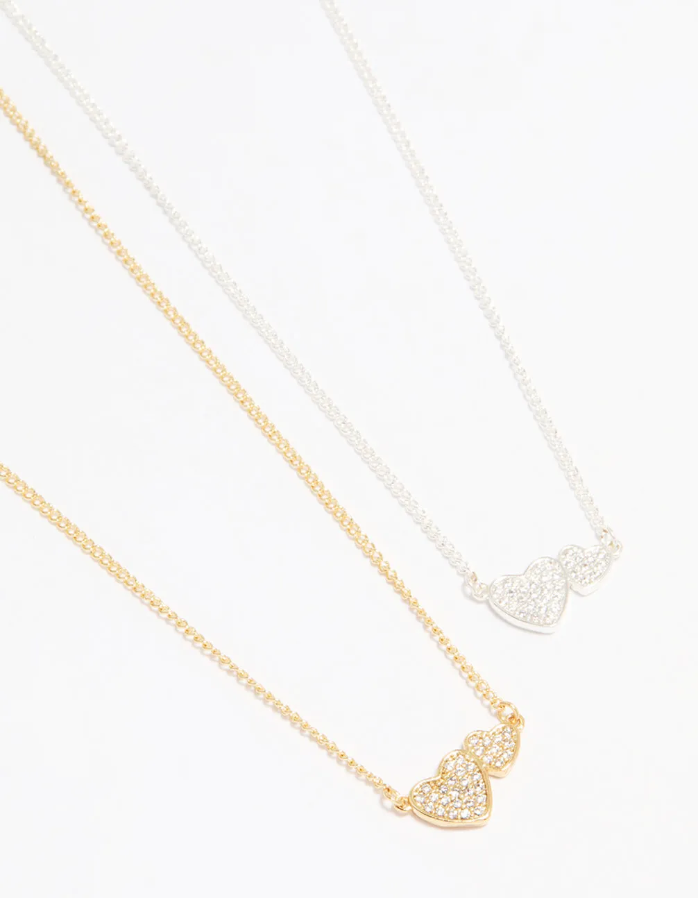 Mixed Metal Cubic Zirconia Heart Link Necklaces 2-Pack sold by lovisa