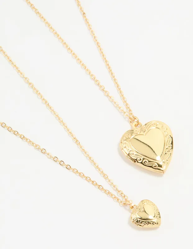 Gold Plated Heart Pendant Necklaces 2-Pack sold by lovisa