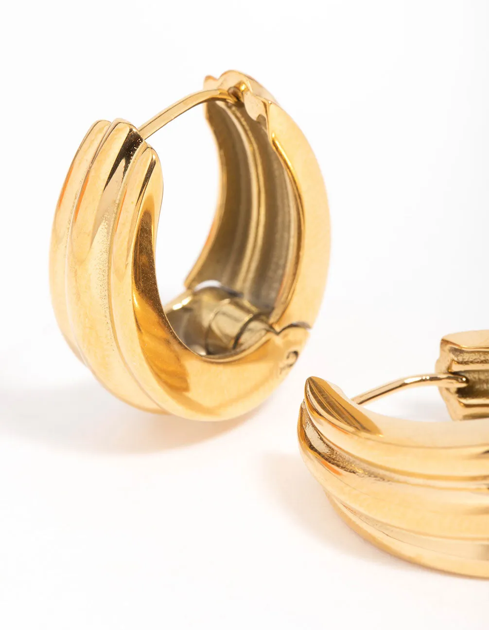 Waterproof Gold Plated Stainless Steel Hinged Hoop Indented Earrings sold by lovisa product image thumbnail 4