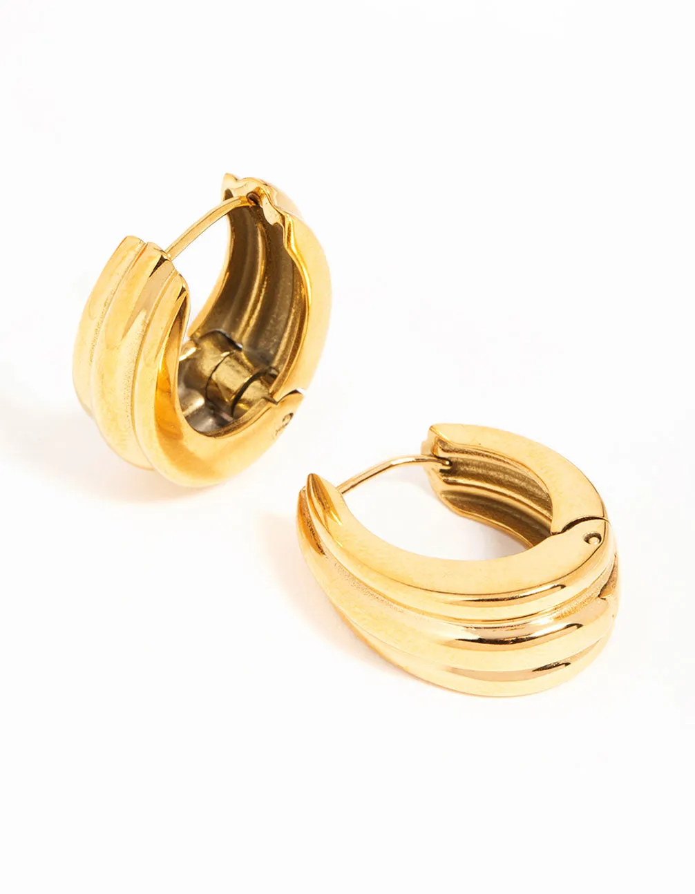 Waterproof Gold Plated Stainless Steel Hinged Hoop Indented Earrings sold by lovisa