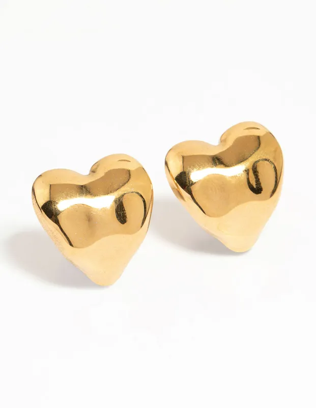 Waterproof Gold Plated Stainless Steel Molten Heart Stud Earrings sold by lovisa