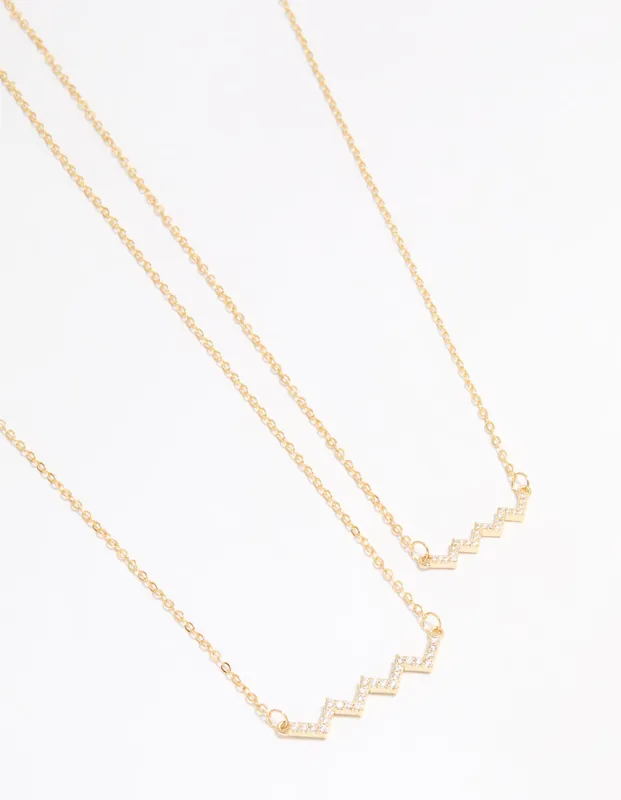 Gold Plated Cubic Zirconia Zig Zag Pendant Necklace Pack sold by lovisa