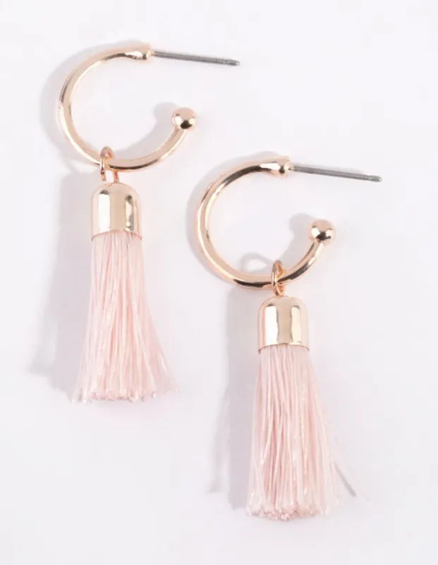 Rose Gold Open Hoop Tassel Earrings sold by lovisa