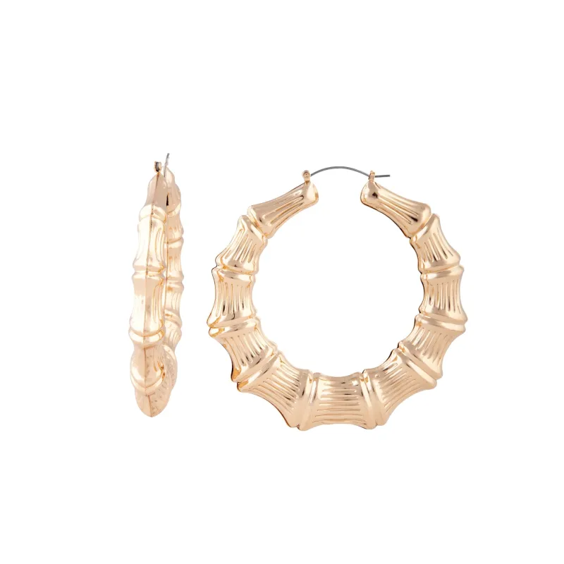 Large Gold Bamboo Hoop Earrings sold by lovisa