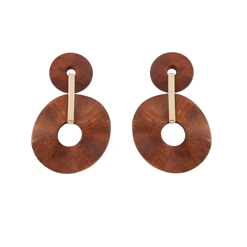 Brown Wooden Wavy Disc Earrings sold by lovisa