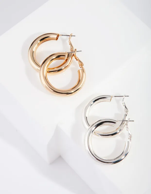 Gold & Silver Hoop Earring Pack sold by lovisa