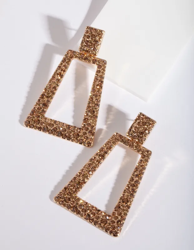 Gold Diamante Trapeze Earrings sold by lovisa
