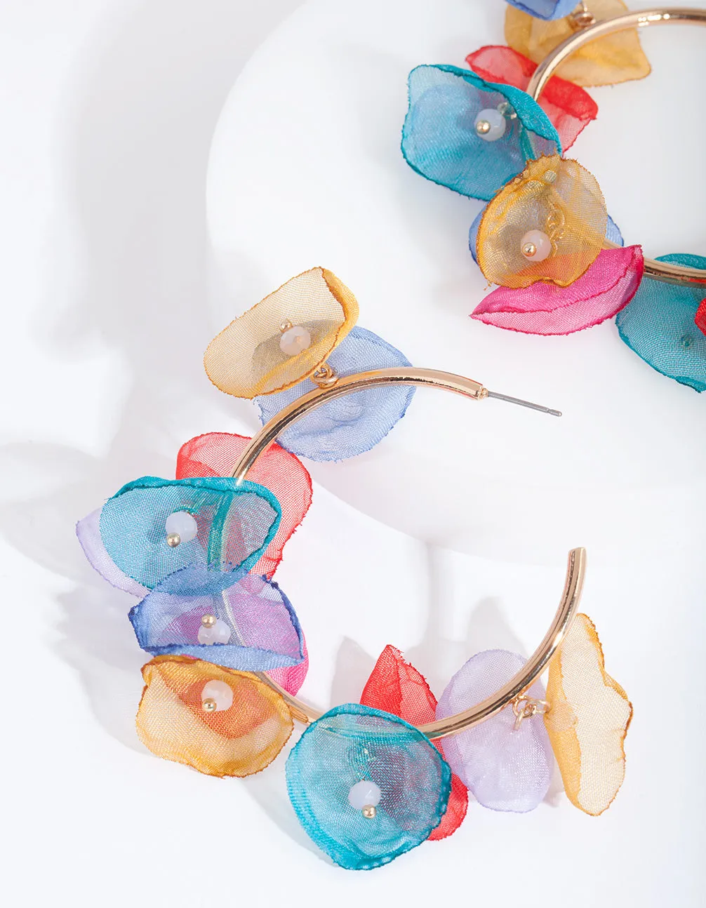 Gold Multi Fabric Flower Hoop Earrings sold by lovisa product image thumbnail 2