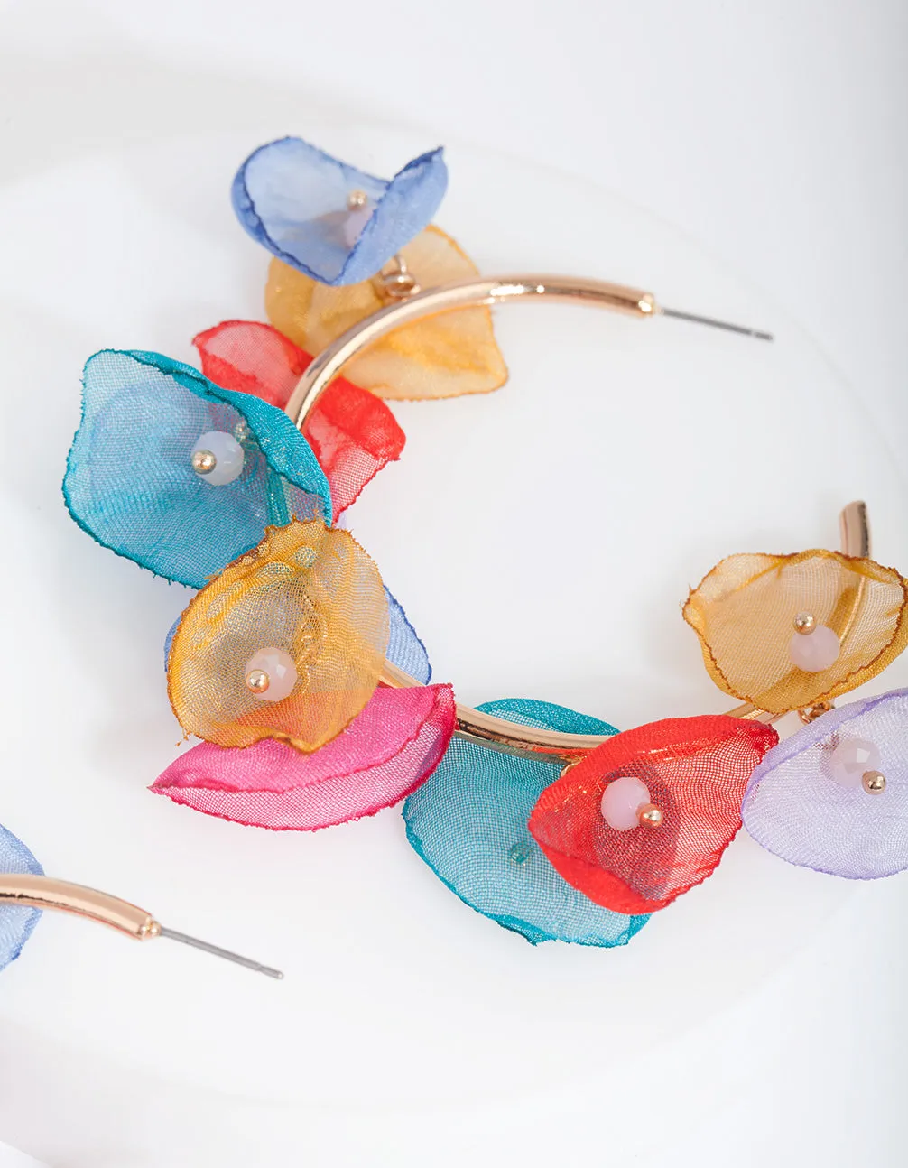 Gold Multi Fabric Flower Hoop Earrings sold by lovisa product image thumbnail 3