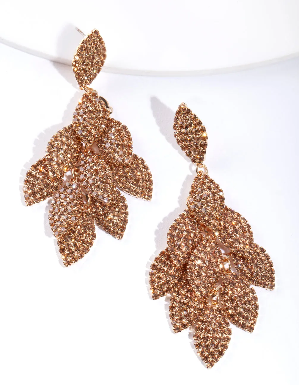 Gold Diamante Leaf Earrings sold by lovisa