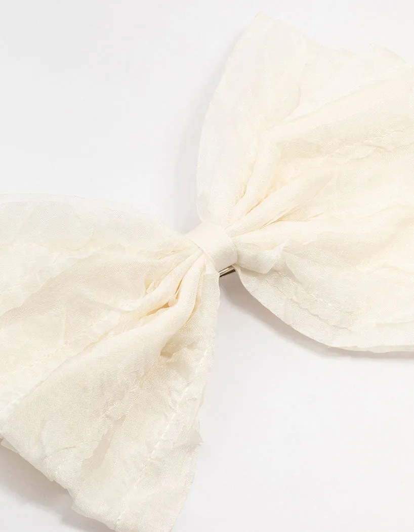 Small Cream Ruffle Fabric Bow Clip sold by lovisa product image thumbnail 2
