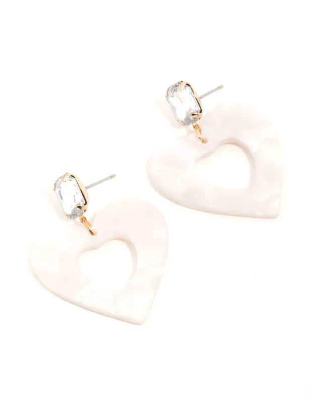 Gold Diamante Pearlised Heart Drop Earrings sold by lovisa