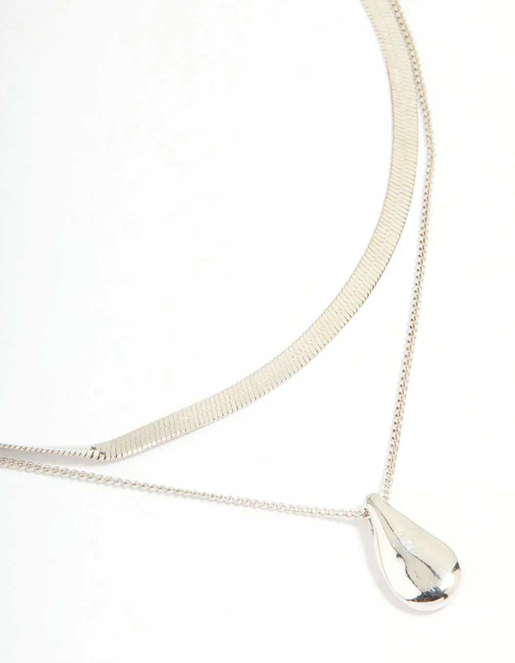 Silver Snake Chain & Organic Pendant Layered Necklace sold by lovisa