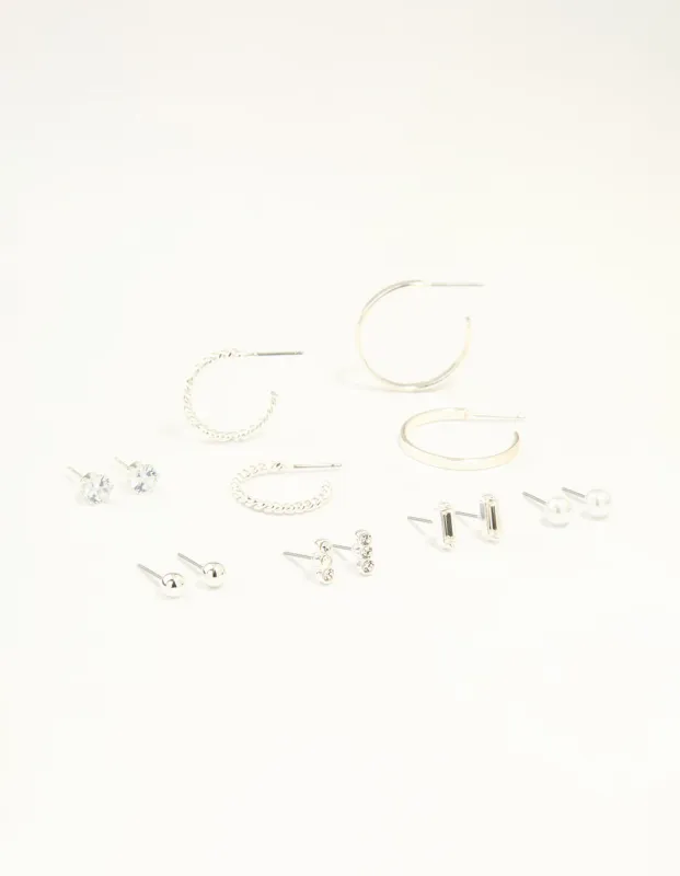 Silver Diamante Mixed Stud & Hoop Earrings 7-Pack sold by lovisa