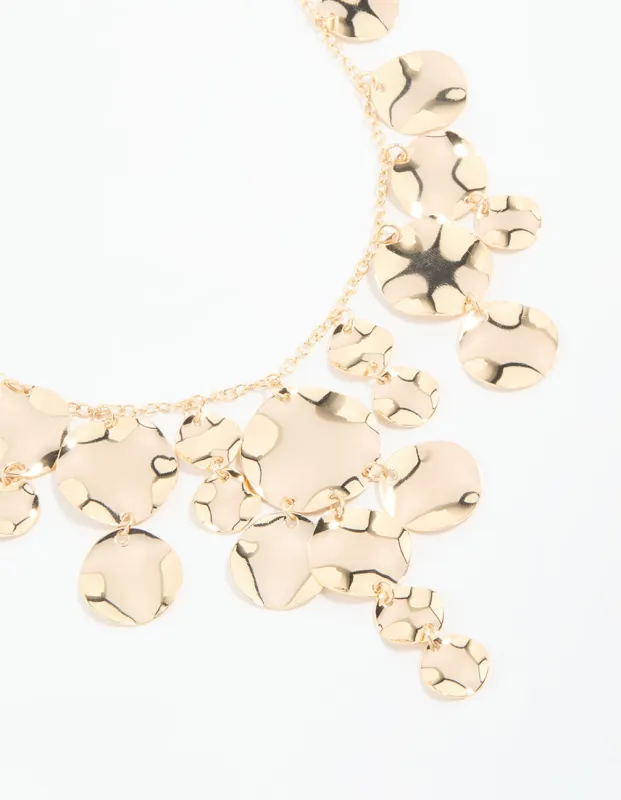 Gold Organic Disc Droplet Necklace sold by lovisa