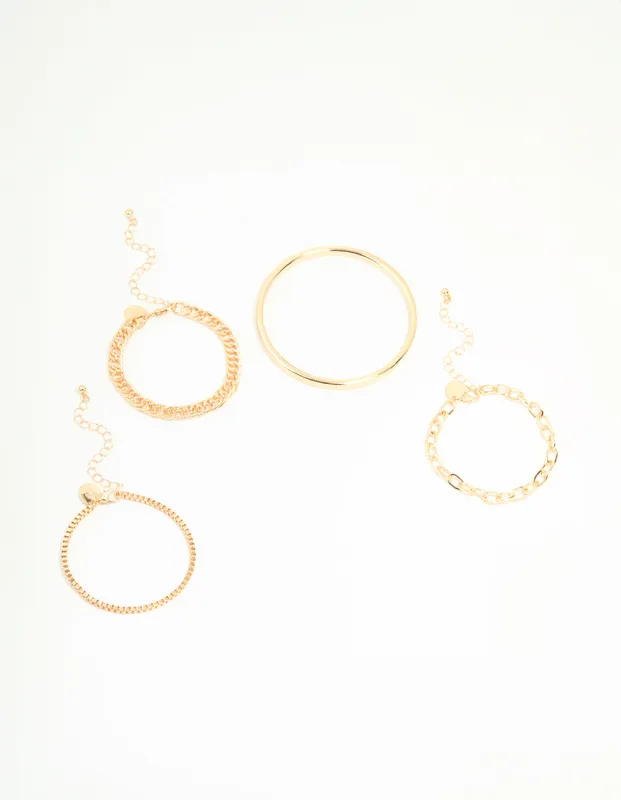 Gold Smooth & Chain Bracelets 4-Pack sold by lovisa