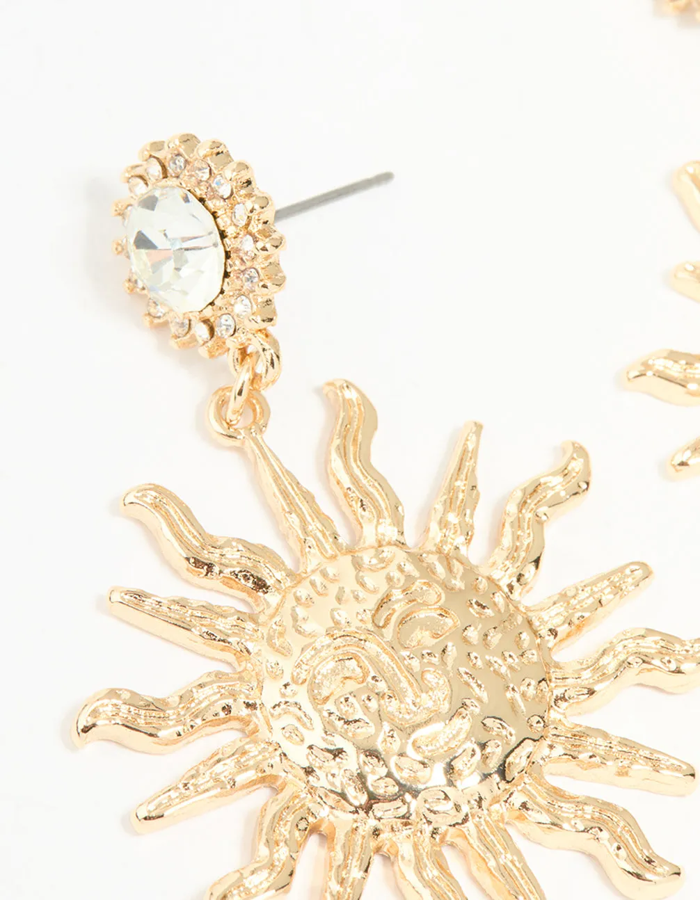 Gold Diamante Smiley Textured Sun Drop Earrings sold by lovisa product image thumbnail 2
