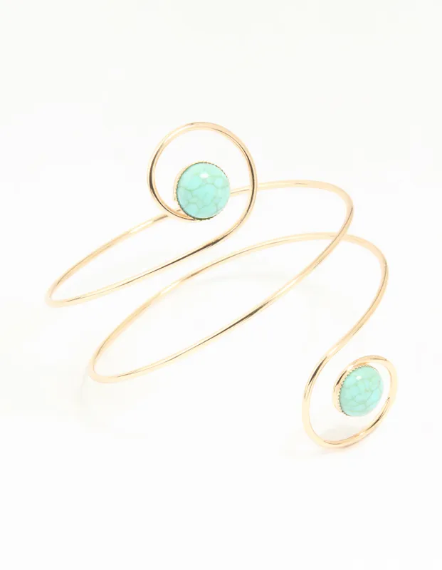 Gold Turquoise Swirl Stone Arm Cuff sold by lovisa