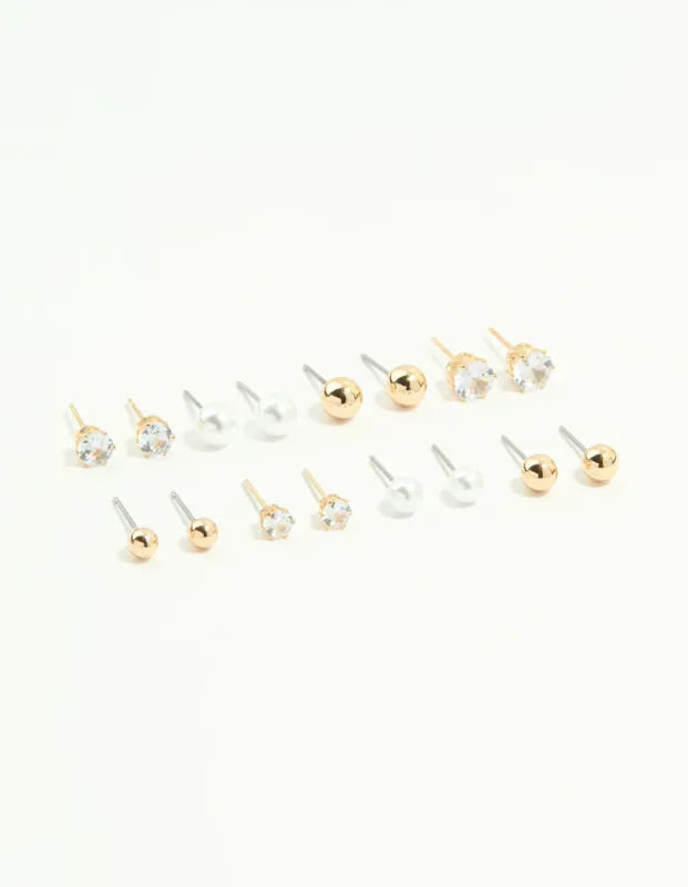 Gold Mixed Basic Stud Earrings 8-Pack sold by lovisa