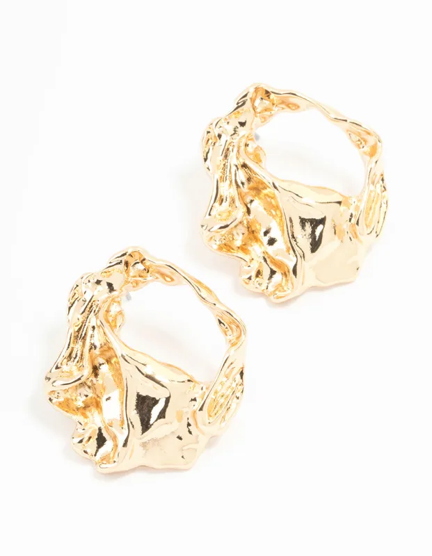 Gold Molten Statement Stud Earrings sold by lovisa