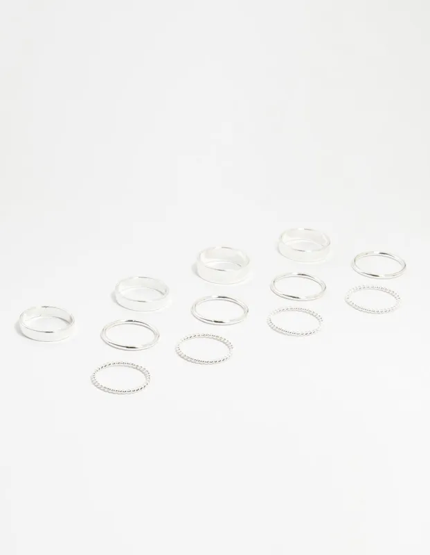 Silver Thick Simple Stacking Rings 12-Pack sold by lovisa